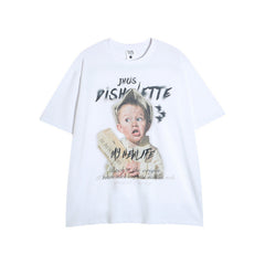 Men T Shirt Printed Vintage Wash Short Sleeve T-shirt Men and Women Hip Hop