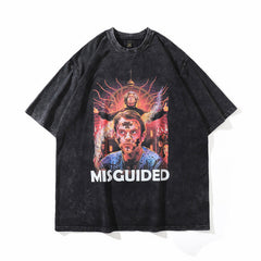 Men T Shirt Printed High Street Style Distressed Short Sleeve T-shirt Men's Loose