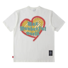 Men T Shirt T Fashion Brand Heart Printing T-shirt Men and Women Couple Loose