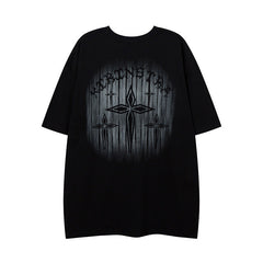 Men T Shirt Gothic Cross Graffiti Printing Short Sleeve T-shirt Men and Women Street Loose