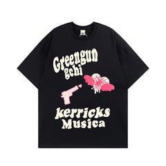 Men T Shirt Retro Alphabet Puff Print Short-Sleeved T-shirt Men's Loose Couple