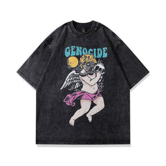 Men T Shirt Printed Distressed Short-Sleeved T-shirt Men and Women Vintage