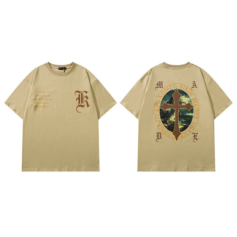 Men's T Shirt Short-Sleeved T-shirt Men's and Women's Spring and Summer Loose Vintage