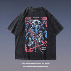 Men T Shirt Cotton Short-Sleeved T-shirt Men and Women Distressed Letters Anime Print