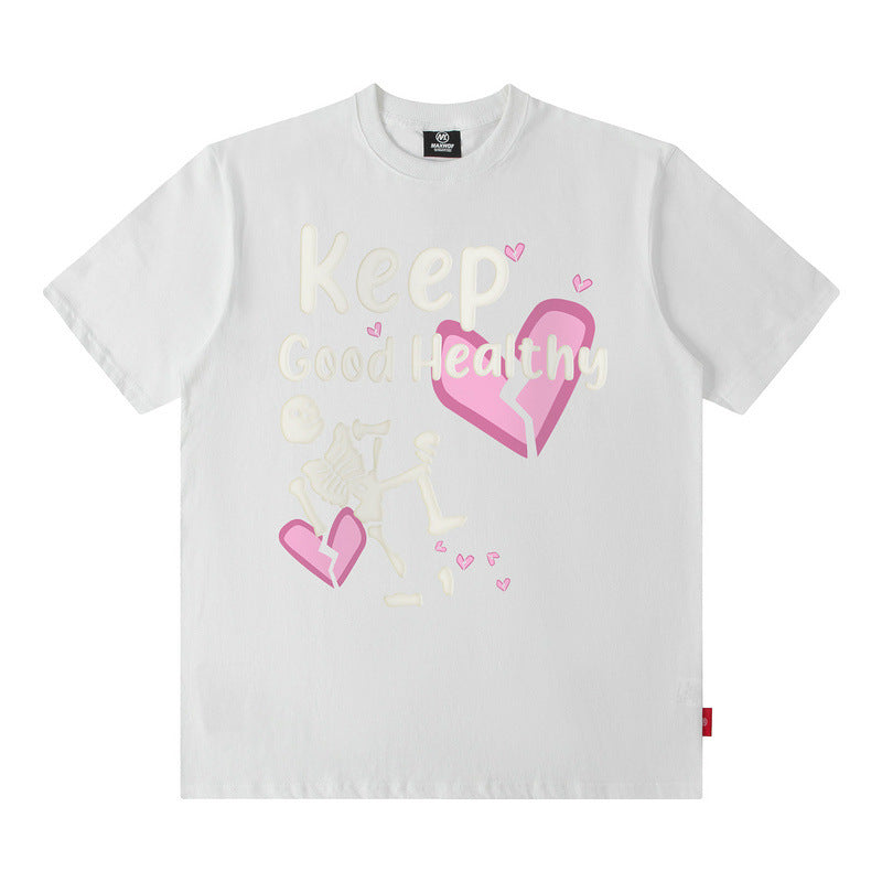 Men T Shirt Vintage Skull Heart Printing Pattern Short Sleeve