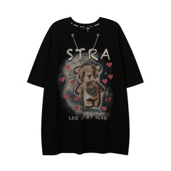 Men T Shirt Bear Graffiti Short Sleeve T-shirt Men and Women Loose-Fitting Casual round-Neck