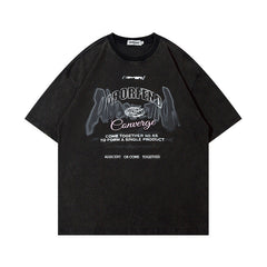 Men T Shirt Washed and Worn Short-Sleeved T-shirt Men and Women Street National Fashion Brand