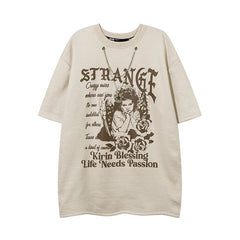 Men T Shirt Vintage Angel Print Short-Sleeved T-shirt Men and Women Ins Style Couple
