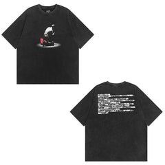 Men T Shirt Retro Washed Hip Hop Print Short Sleeve T-shirt Men