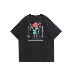 Men T Shirt Rose Printed Short-Sleeved T-shirt Men and Women Couple Loose Top