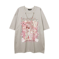 Men T Shirt Anime Print Casual All-Match Short-Sleeved T-shirt Men and Women