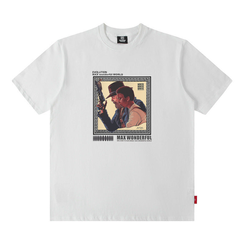 Men T Shirt Vintage Print Short Sleeves T-shirt Men and Women Vibe Style Loose