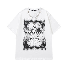 Men's T Shirt Five-Pointed Star Printed Short-Sleeved T-shirt Men's and Women's Hiphop