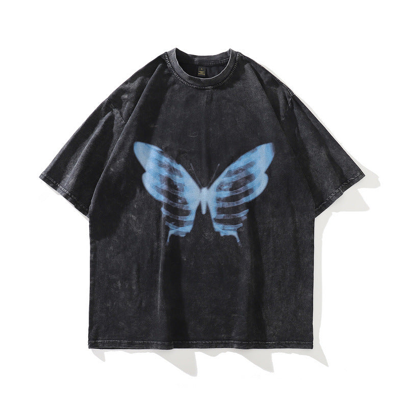 Men's T Shirt Vintage Distressed Printed Short-Sleeved T-shirt Men's and Women's Loose Summer