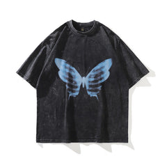 Men T Shirt Printed Short-Sleeved T-shirt Loose Washed-out Distressed