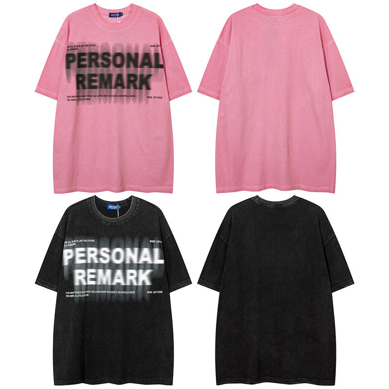 Men T Shirt Wash T-shirt Male and Female Trendy Brand Hip Hop Retro round Neck Short Sleeves