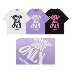 Men T Shirt Letter Short Sleeve T-shirt Men's Retro Loose Pure Cotton Couple
