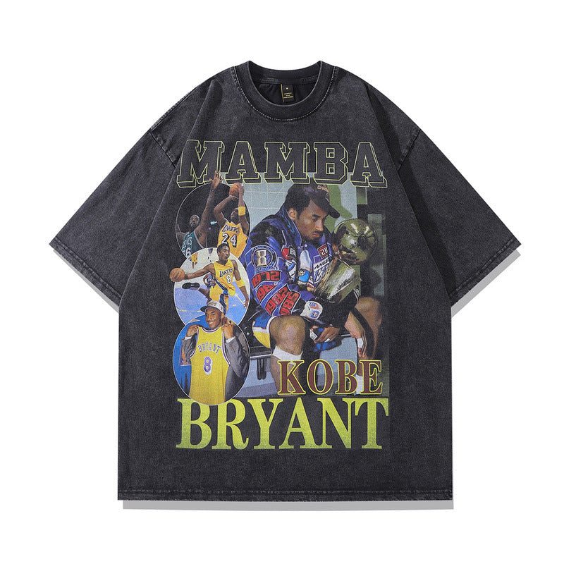 Men T Shirt Portrait Printing Distressed Short Sleeve T-shirt Men and Women Loose Washed-out