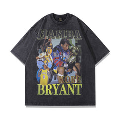 Men T Shirt Portrait Printing Distressed Short-Sleeved T-shirt Men Loose Washed-out