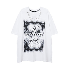 Men's T Shirt Five-Pointed Star Printed Short-Sleeved T-shirt Men's and Women's Hiphop