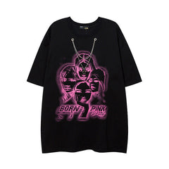 Men T Shirt National Fashion Graffiti Printing Short Sleeve Men's and Women's Loose T-shirt