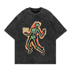 Men's T Shirt Washed Distressed Cross Printed Short-Sleeved T-shirt Men's Loose