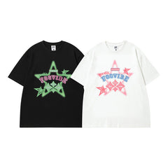 Men T Shirt Five-Pointed Star Printed Short-Sleeved T-shirt Men and Women Ins Style Couple