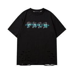 Men T Shirt Retro Dark Ripped Short Sleeve T-shirt Men and Women Loose