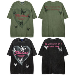 Men T Shirt Hip Hop Vintage Print Short Sleeves T-shirt Men's Wash T-shirt