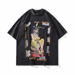 Men T Shirt Printed T-shirt Retro Hip Hop Short Sleeve Top for Men and Women