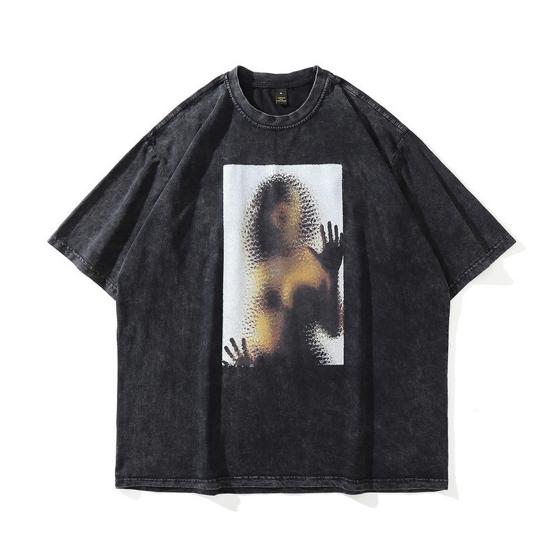 Men T Shirt Vintage Print Short Sleeves T-shirt Men's All-Match