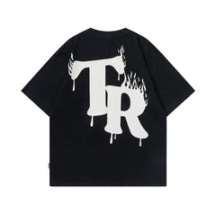 Men T Shirt Alphabet Graffiti Print Short Sleeve Men's Couple T-shirt