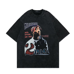 Men T Shirt Vintage Singer Portrait Printing Short Sleeve T-shirt Washed Bottoming Shirt Men