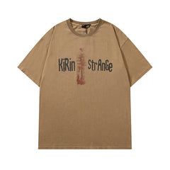 Men T Shirt Distressed Washed Loose Casual Short-Sleeved T-shirt for Men and Women