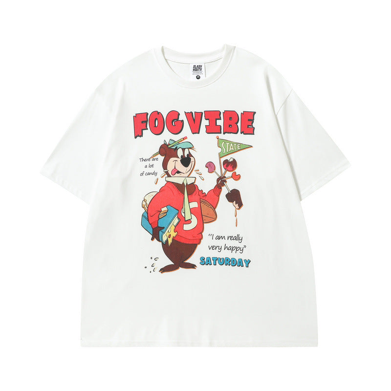 Men T Shirt Bear Printed Cotton Short-Sleeved T-shirt Baby Boy and Girl Summer Loose