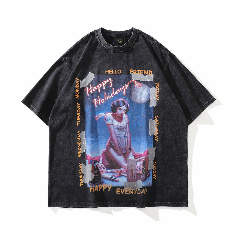 Men T Shirt Printed Short Sleeve T-shirt for Men and Women High Street Loose