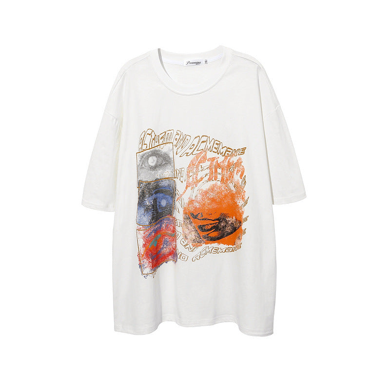 Men T Shirt Printed Short-Sleeved T-shirt Men's Loose Half Sleeve Couples Dress
