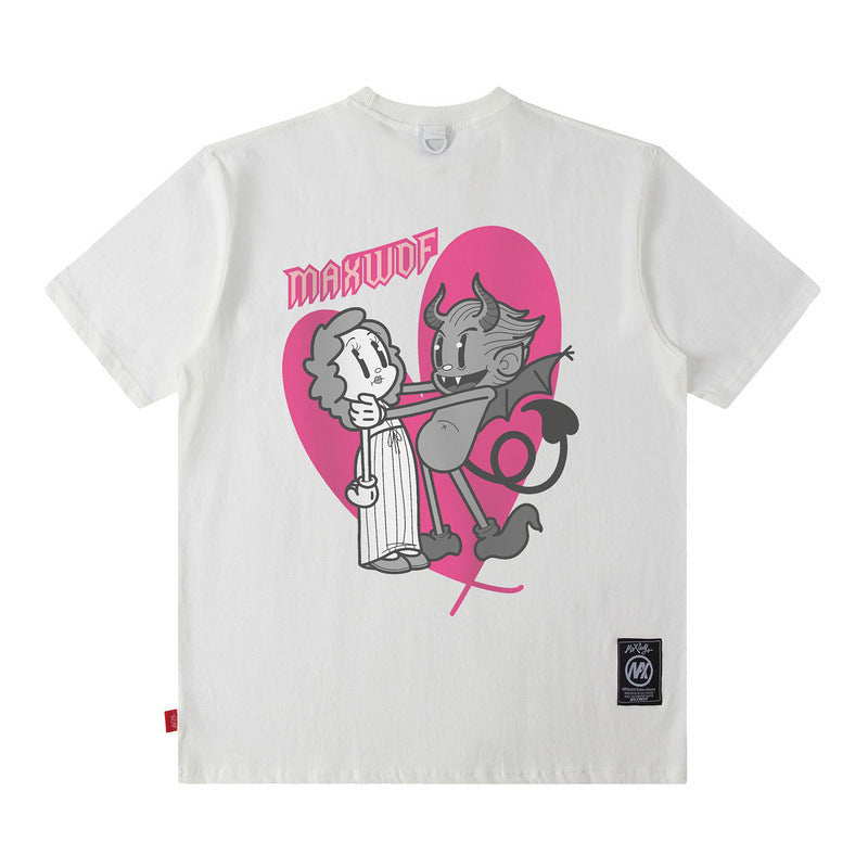 Men T Shirt Short Sleeve Summer Loose I Retro High Street Men and Women Couple
