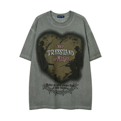 Men T Shirt Street Wash T-shirt Male and Female Trendy Brand Hip Hop round Neck Short Sleeve