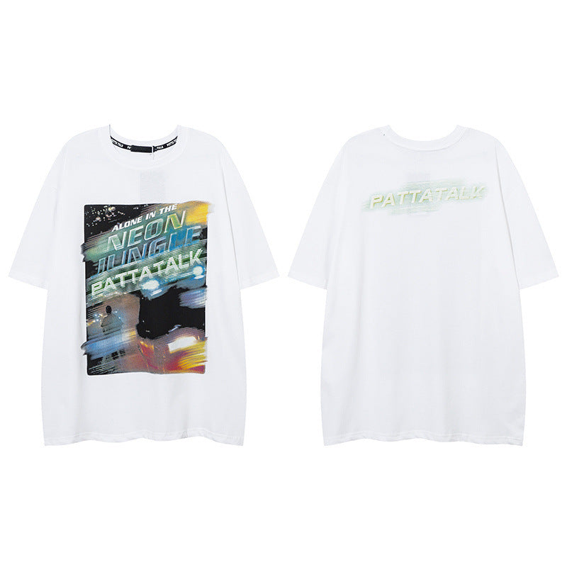 Men T Shirt Printed Short-Sleeved T-shirt Men and Women Street Loose Couple