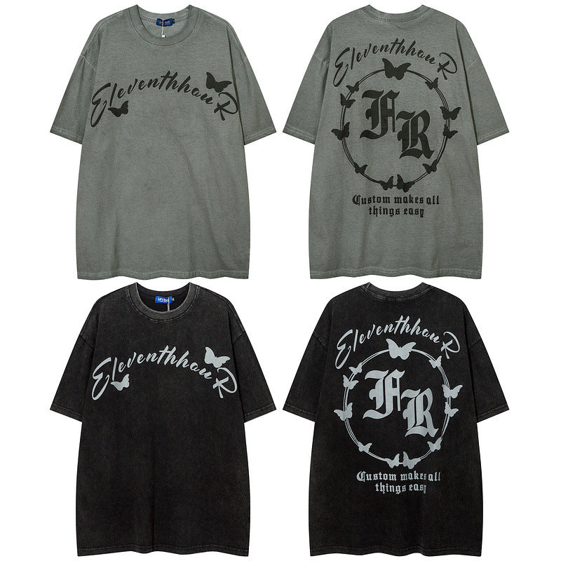 Men's T Shirt Printed Short-Sleeved T-shirt Men's and Women's Retro Hip Hop Loose