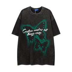 Men T Shirt Wash T-shirt Men and Women American Retro round Neck Short Sleeves