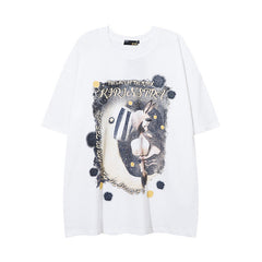Men T Shirt Cartoon Graffiti Printing Short-Sleeved T-shirt Casual All-Matching Men and Women