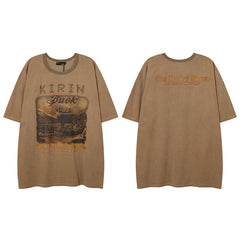 Men T Shirt Vintage Distressed Washed Loose Casual Short Sleeve T-shirt for Men and Women