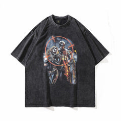 Men T Shirt Retro Style Personality Printed Short-Sleeved T-shirt Men and Women Couple Loose