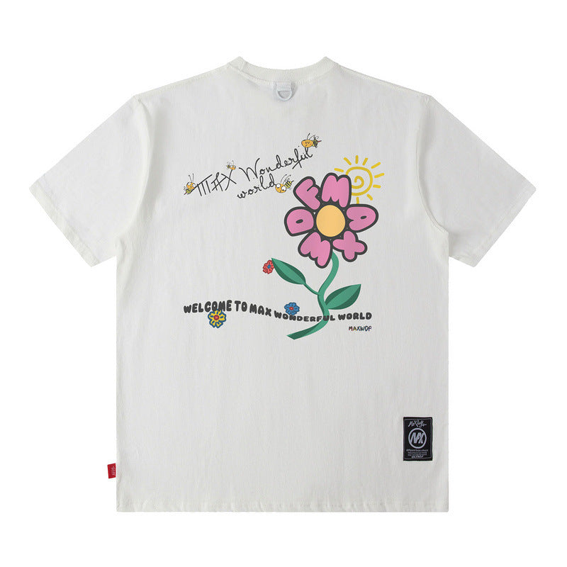 Men T Shirt Drop-Shoulder Sleeve Short Sleeve T-shirt Men and Women Street Loose