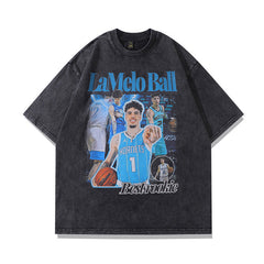 Men's T Shirt Washed and Worn Oversize Short-Sleeved T-shirt Men's and Women's High Street Vintage