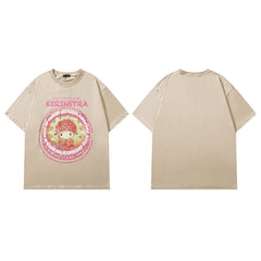 Men T Shirt Kitten Print Short Sleeve T-shirt Hip-Hop Street Loose