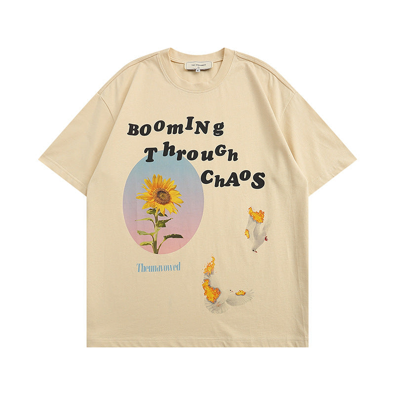 Men T Shirt Floral Print Short-Sleeved T-shirt Men and Women Couple Loose