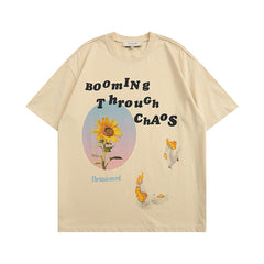 Men T Shirt Floral Print Short-Sleeved T-shirt Men and Women Couple Loose